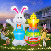 PARAYOYO Easter inflatable bunny on egg with LEDs for outdoor yard decor