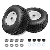 Parts Camp 15x6 tire side view for riding mowers, ideal for improved balance on uneven terrain.