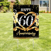 Party Greeting 60th anniversary yard sign 40x30cm with bold black and gold design, clearly visible.