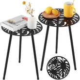 Party Zealot Monstera leaf outdoor side table, compact plant stand for small spaces.