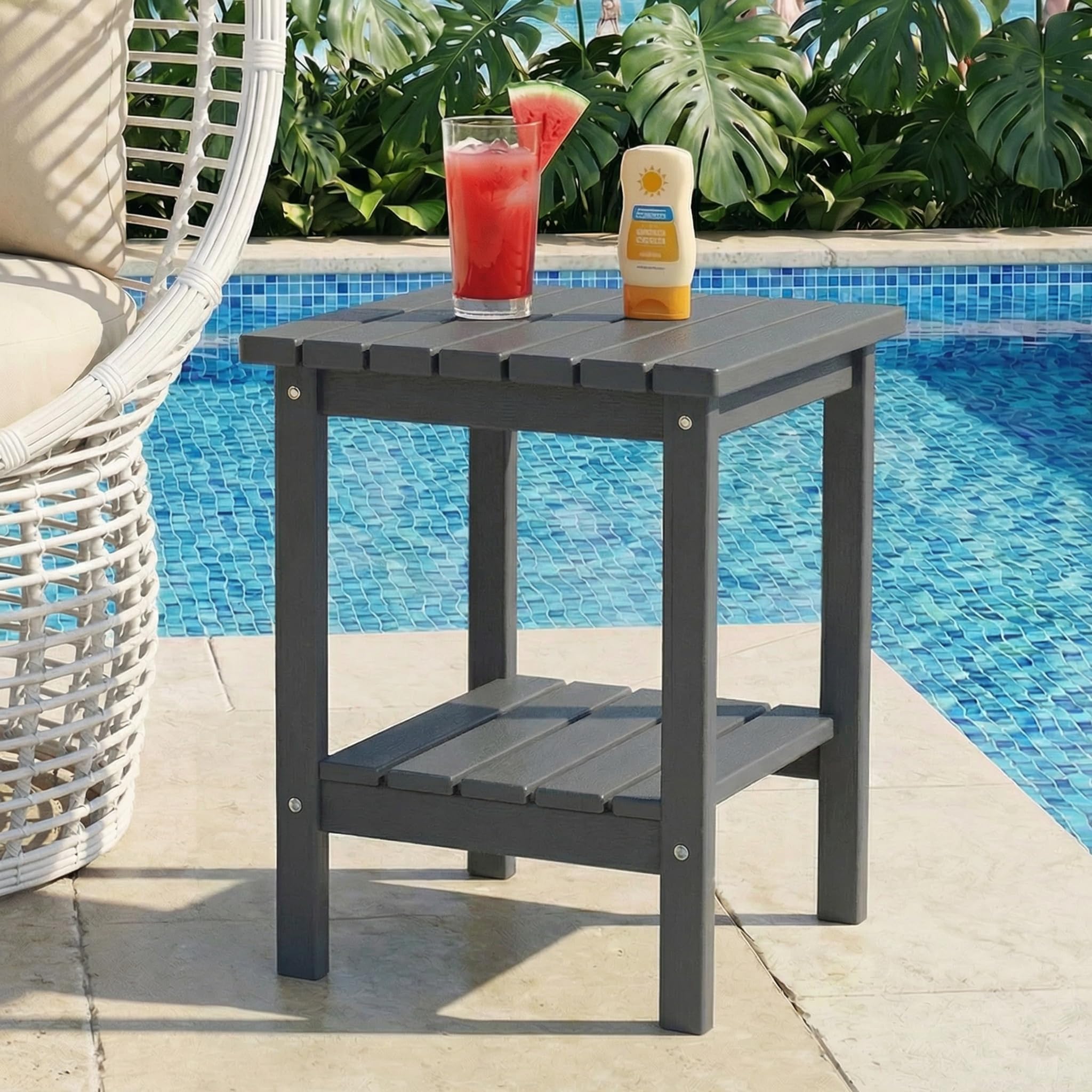 PASAMIC 2-Tier Adirondack Square Table top view with ample storage for drinks.