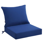 PatioGlow outdoor seat cushion front view with plush comfort and vibrant blue color for relaxing outdoor seating.