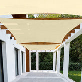 Patio Paradise 8x8 beige shade sail installed, providing cool backyard shade.