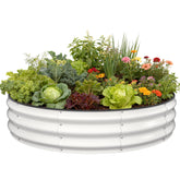 Pattiumo round raised bed viewed from above, ample planting space for vegetables and herbs.
