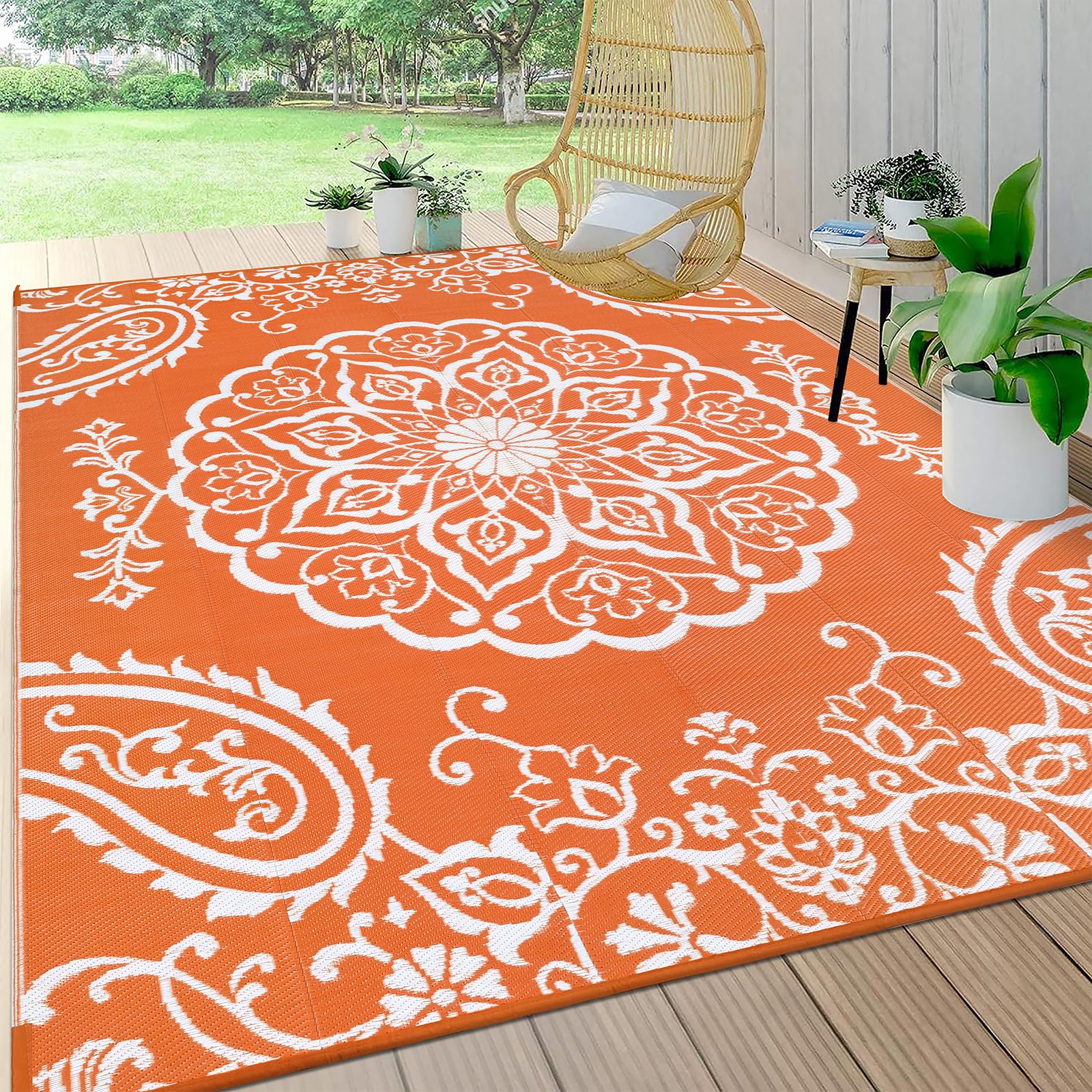 Pauwer reversible floral outdoor rug on patio for easy decor refresh