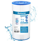 PELLUCID pool filter beside Hayward CX900RE cartridge for clearer water and easier maintenance.