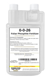 Pendelton 0-0-26 foliar phosphite bottle with easy pour for precise dosing.