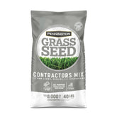 Pennington Contractors Grass Seed Mix Northern bag label, ideal for dense turf under sun.