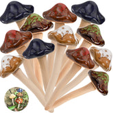 Peohud 12-pack ceramic mushrooms with four colors ready to brighten garden borders.