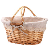 Peohud wicker picnic basket with double handles for easy carrying on picnics.