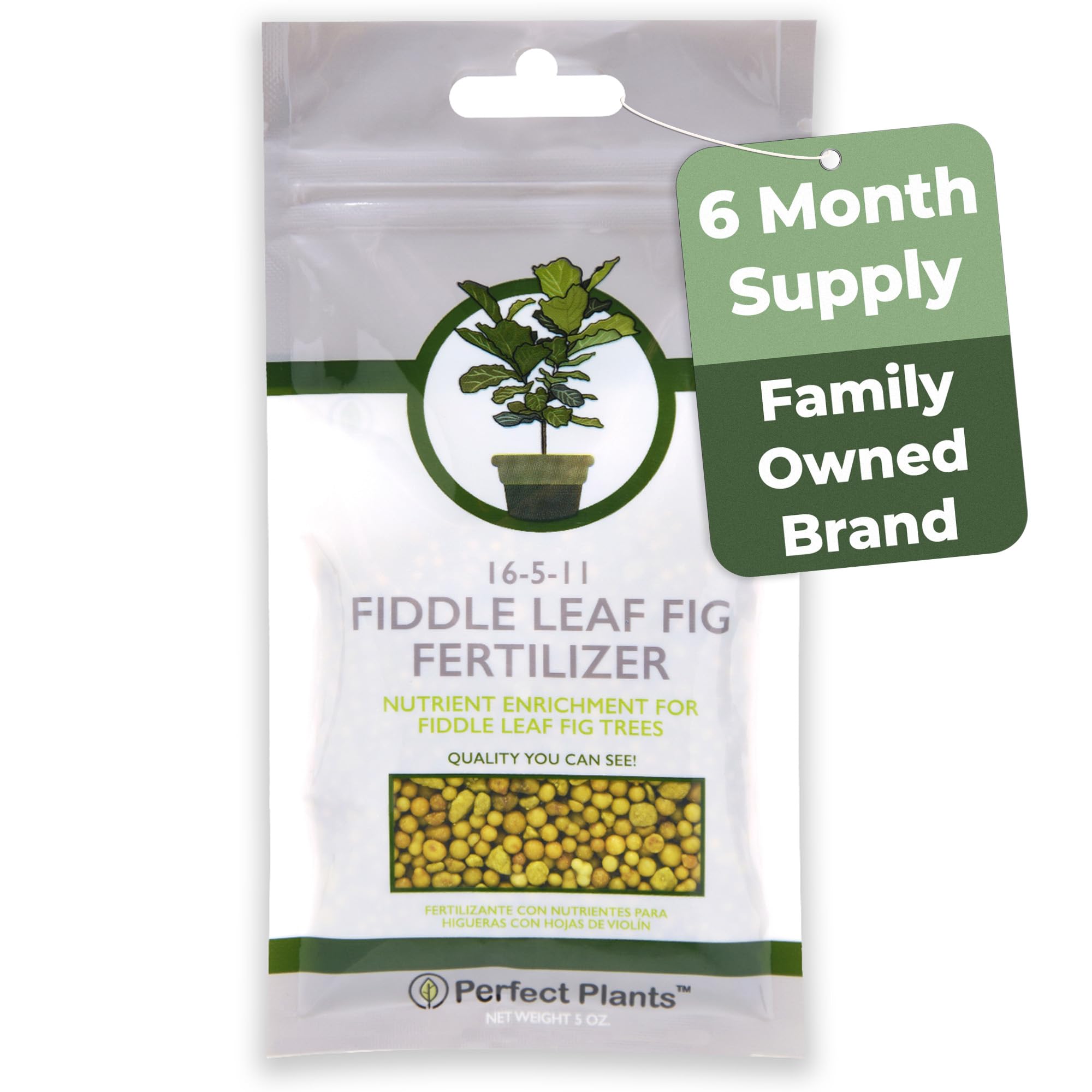 PERFECT PLANTS Fiddle Leaf Fig slow-release bag delivers six months of ficus nutrition.