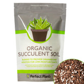 Perfect Plants succulent soil mix bag shows 1qt size and fresh contents for healthy roots