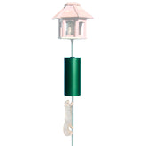 Perky-Pet 341 green metal pole baffler, top view, blocks squirrels from seed access.
