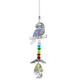 Persofine crystal owl suncatcher with blue evil eye enhances window sparkle and ambiance