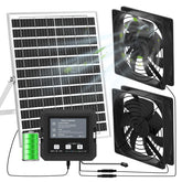 Pet Deluxe 25W solar fan for coop with built-in battery powering night airflow.