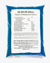 Peter's Professional 20-20-20 bag front shows balanced nutrition for healthy plant growth