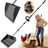 PETNF 2-in-1 chicken poop scooper and rake for quick coop cleanup.