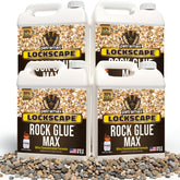 Petra Max rock glue bottle demonstrates landscape binding of rocks and mulch.