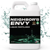 PetraMax Neighbor's Envy Grass Fertilizer bottle delivering a lush, vibrant lawn.