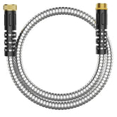 PETSWI 6ft metal garden hose assembly shows rugged stainless steel design for durability.