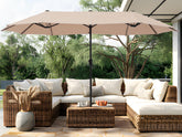 PHI VILLA 13ft double canopy shading a sunny courtyard for gatherings.