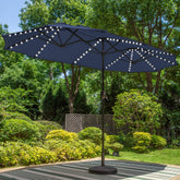 PHI VILLA 13ft patio umbrella navy-blue canopy provides broad shade for outdoor gatherings.