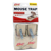 PIC Wood Mouse Trap 4-count package close-up highlights wood construction and chemical-free control