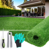 Pick For Life artificial grass with drainage holes for easy cleanup after spills.