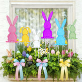 Pickmesh Easter bunny stake with colorful patterns for garden display.