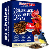 Picky Neb BSFL 10lb bulk bag showing high-protein larvae for chickens.