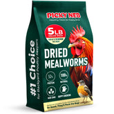 PICKY NEB dried mealworms 5lb bulk pack ready for easy feeding and high protein.