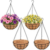 PIKAMAO 14-inch hanging basket with metal frame showcases ready-to-use outdoor decor.