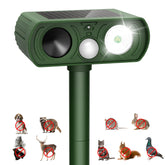 PIMAG solar ultrasonic animal repellent front view deterring wildlife in the yard
