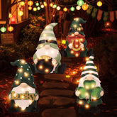Pinkunn four-pack St Patrick's Day gnome yard signs with stakes and lights for outdoor decor.