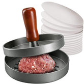 PIQUEBAR burger press with stainless steel mold shapes patties evenly.