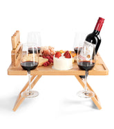 Piticco bamboo charcuterie picnic table overview showcasing portable entertaining surface.