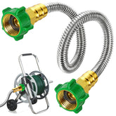 PJT 2ft female-to-female connector in stainless steel for kink-free watering.