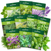 PLANTMEW 10-herb seed variety pack shown with assorted herb seeds for home gardens.