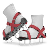 PLANTNOMICS lawn aerator shoes with hook-and-loop straps for easy adjustment and secure fit.