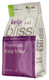 Plantonix Kelp Bliss 1lb bag showing soil nourishment from kelp meal.