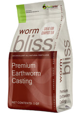Plantonix Worm Bliss 1 Qt bottle close-up, pure organic castings for garden soil.