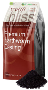 Plantonix Worm Bliss 8qt bag pouring reveals rich organic castings for thriving plants