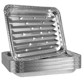 PLASTICPRO aluminum grill pan with ribbed bottom for authentic sear texture on meats.