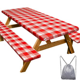 Play Tailor picnic table cover 72in red checkered, waterproof for outdoor meals