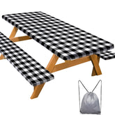 Play Tailor picnic table cover on a 72x30 table protects against spills.