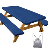 Play Tailor picnic table cover deep blue protects a 72-inch table from spills.
