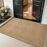 PLEASOR front door mat at an outdoor entrance capturing dirt and moisture for a cleaner threshold