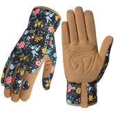 Pleneal women's leather gardening gloves thorn-proof close-up showing protection during pruning.