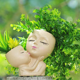 PlotX mother-child head planter in khaki balances indoor displays for small succulents.