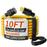 PlugSaf 10ft generator cord with L14-30P/L14-30R for secure outdoor power.